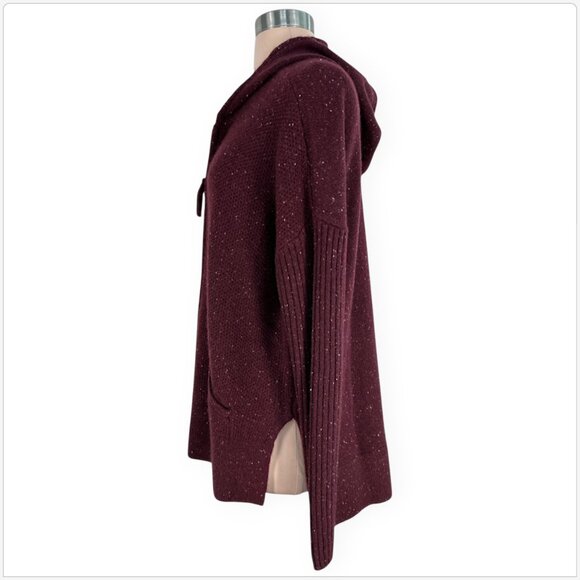 UGG Elyse 100% Cashmere Burgundy Marled Zip Front Hoodie Cardigan Sweater NWT M - Picture 6 of 8